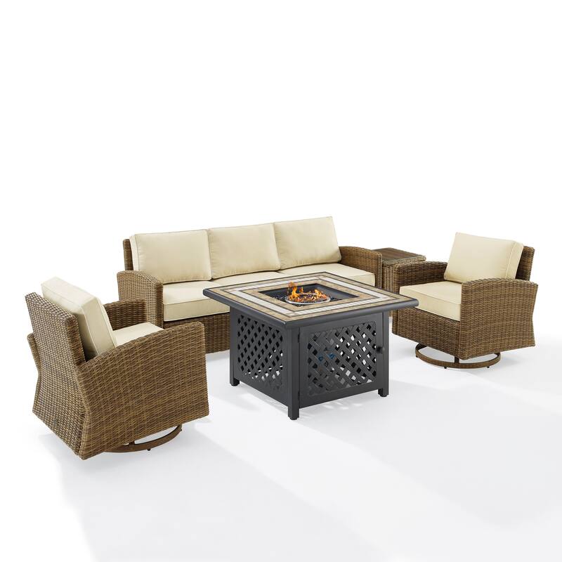 Crosley Bradenton 5Pc Swivel Rocker And Sofa Set W/Fire Table