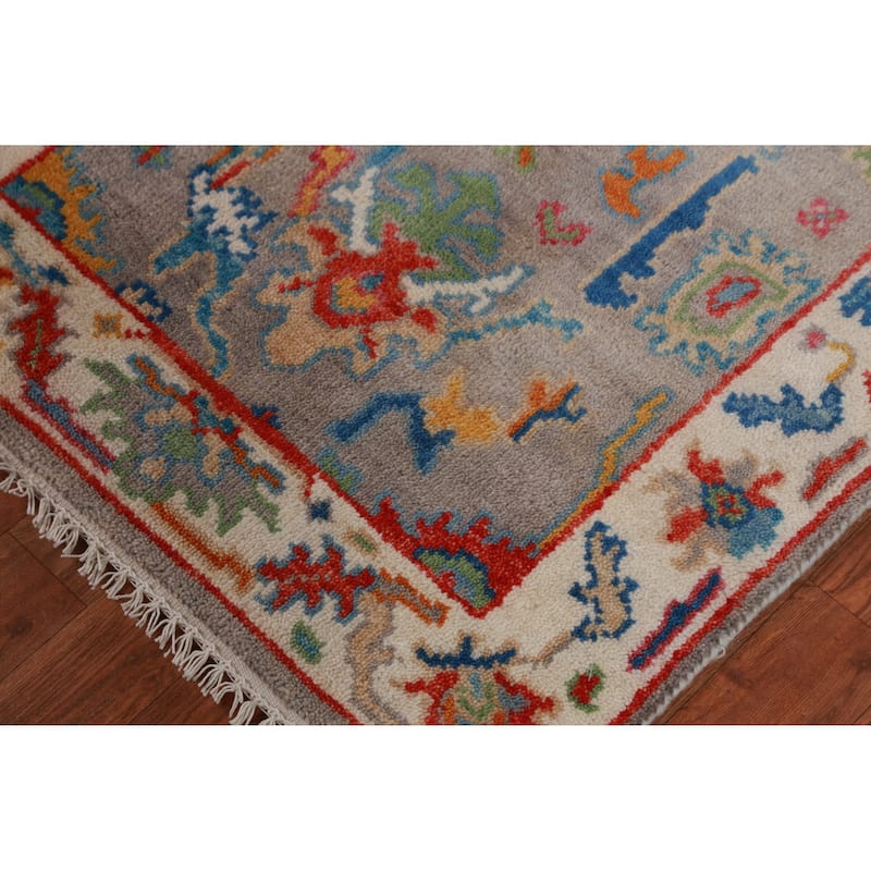 Gray Ivory Oushak Oriental Rug Handmade Wool Carpet - 2'7" x 6'0"