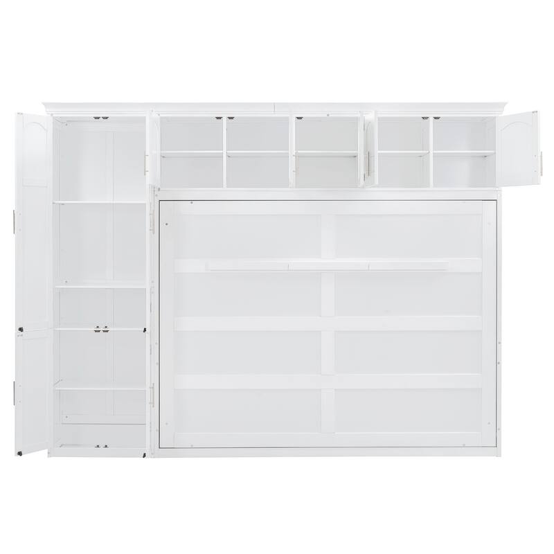 Space-Saving Queen Size Murphy Bed with Integrated Cabinets and Storage, White