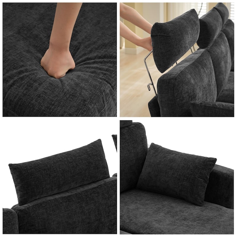 89" Chenille Sectional Sofa Couch With Extra Wide Chaise For Livingroom