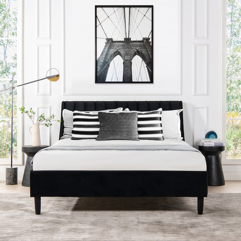 Aspen Vertical Tufted Upholstered Platform Bed - Anthracite Black Velvet - Queen