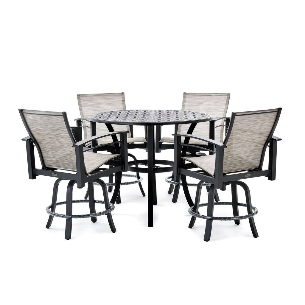 Stanford Sling 5pc Balcony Set (4 Swivel Chairs, Round Table)