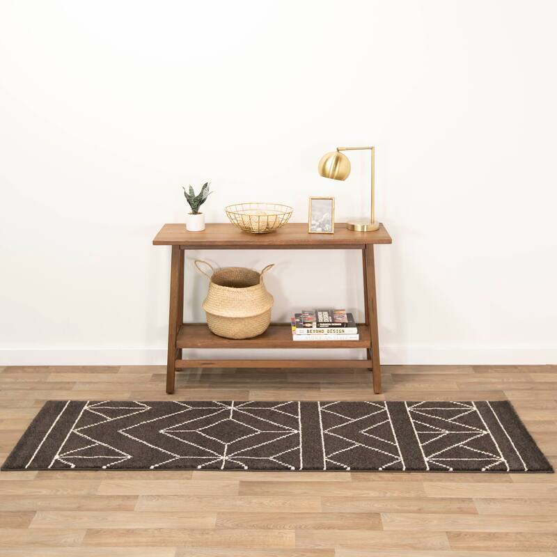 Carson Carrington Iseras Modern Geometric Area Rug - 2' x 7' Runner - Charcoal - Runner