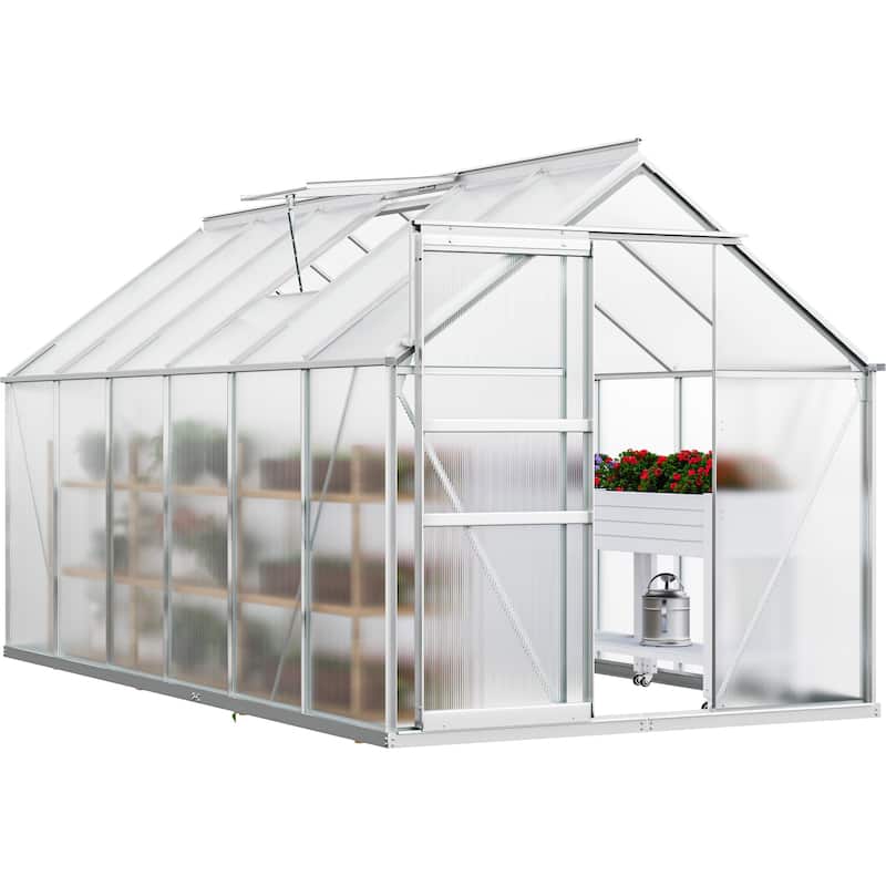 Moasis 6'W X 4/6/8/10/12/16'D Dual-wall PC Walk-in Hobby Greenhouse with Aluminum Frame