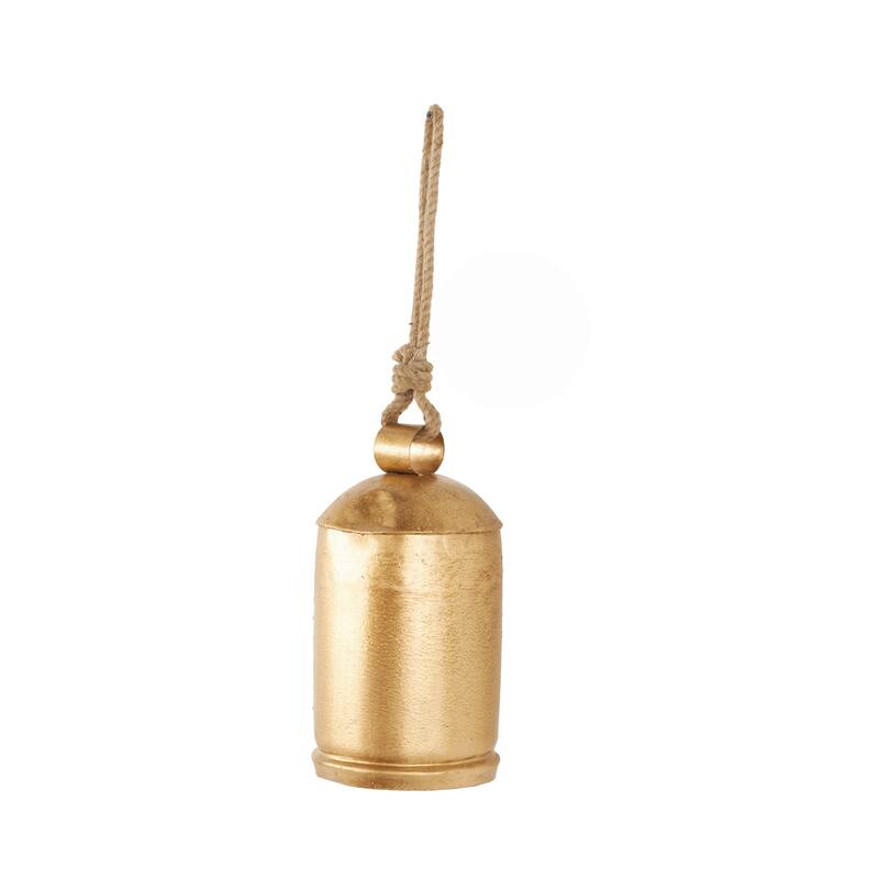 Gold Metal Indoor Outdoor Decorative Bell with Jute Hanging Rope