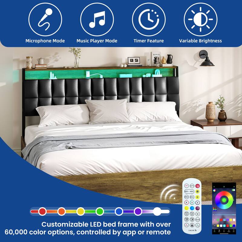 Moasis Lift-Up Storage Bed Frame with Charging Station & Storage Headboard