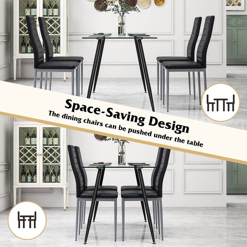 Gymax 5 PCS 51'' Rectangle Dining Set 0.3'' Thick Glass Table w/ 4