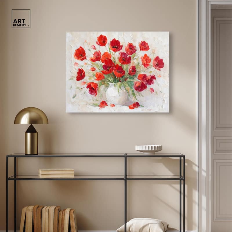 Red Blooms in a Vase Canvas by Art Remedy, Gallery Wrapped