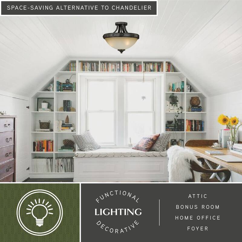 Halifax 14.5-in W Bronze Rustic Bowl Semi Flush Mount Ceiling Light Cream Glass - 14.5-in W x 12-in H x 14.5-in D