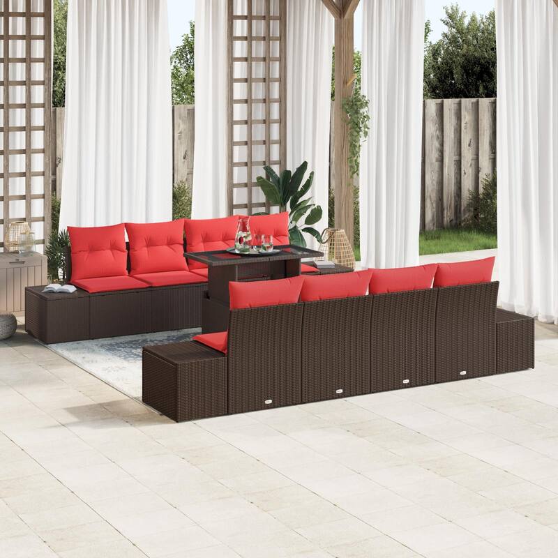 vidaXL 9 Piece Garden Sofa Set with Cushions - 115.8×24.4×27.2 - Brown