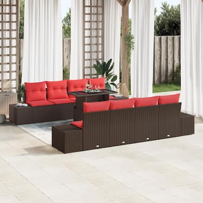vidaXL 9 Piece Garden Sofa Set with Cushions - 115.8×24.4×27.2