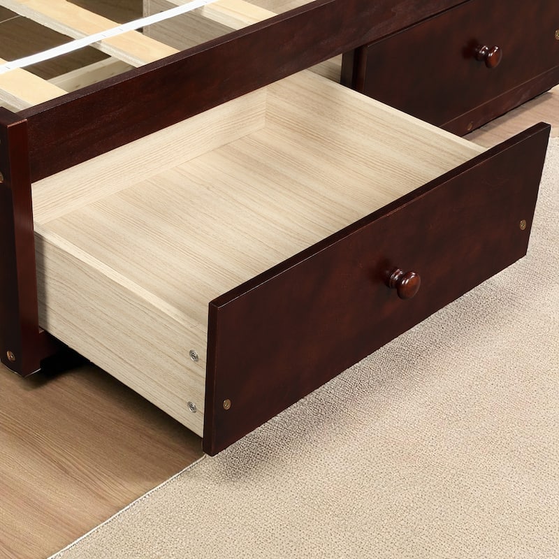 Twin Size Platform Bed with 3 Storage Drawers, Solid Pine Wood Frame and Slat Support