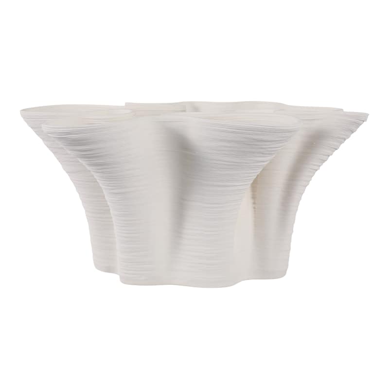 Porcelain Modern Decorative Vase Abstract Ruffled Design - 8" Ivory