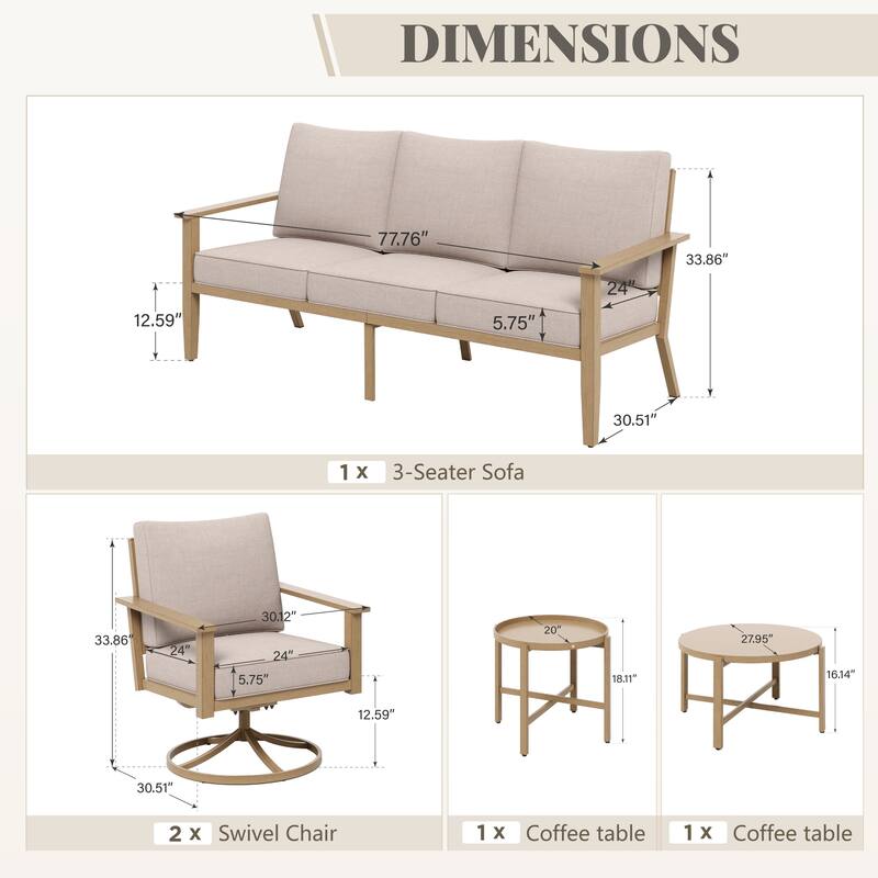 MAISON ARTS 5/7-Seat Outdoor Webbing Design Sofa Set, Patio Conversation Set with Round Coffee Table
