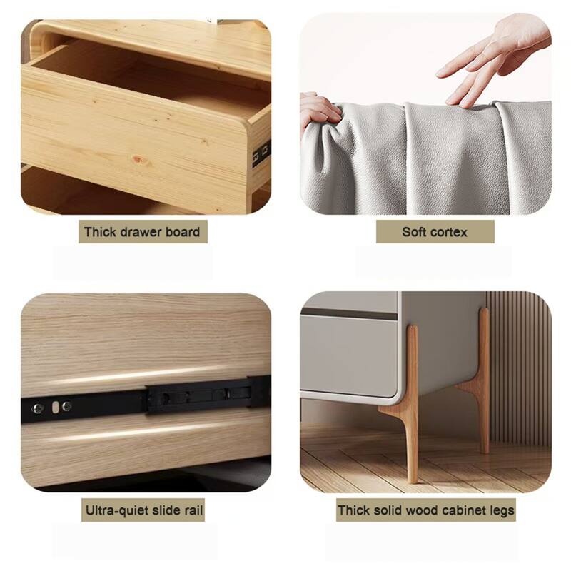 Light Grey Nightstand with Two Drawers