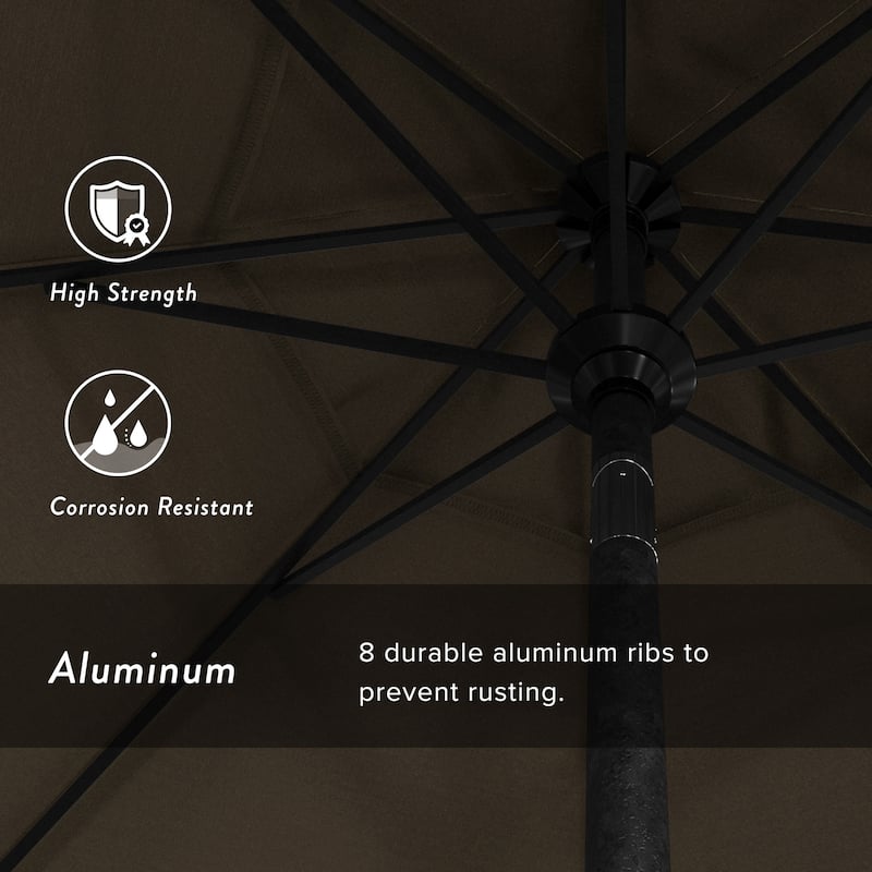 California Umbrella 75' Round Crank Lift Push Button Tilt Black Aluminum Patio Umbrella Sunbrella