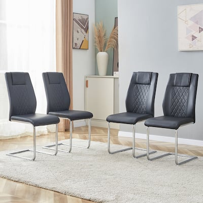 Faux Leather Dining Table Chair, Dining Room Dining Chair, Side Chair, Lounge Chair, Office Chair with Metal Legs, Set of 4