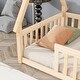 preview thumbnail 4 of 7, Natural Twin Size Pine Wood Tent-shaped Floor Teepee Bed with Guardrails, Slats and Rood