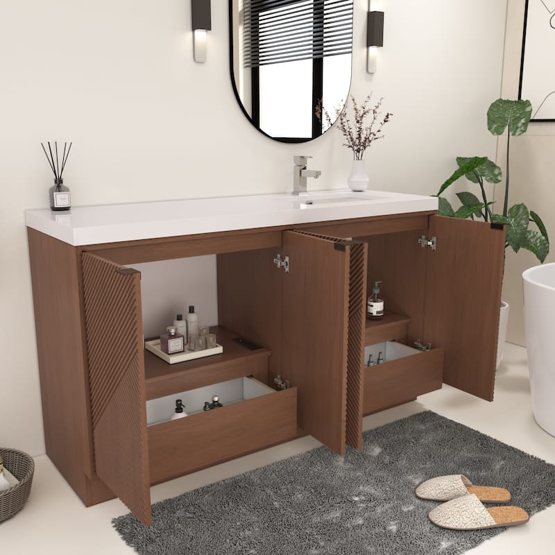 Milano 60" Freestanding Bathroom Vanity with Right White Sink