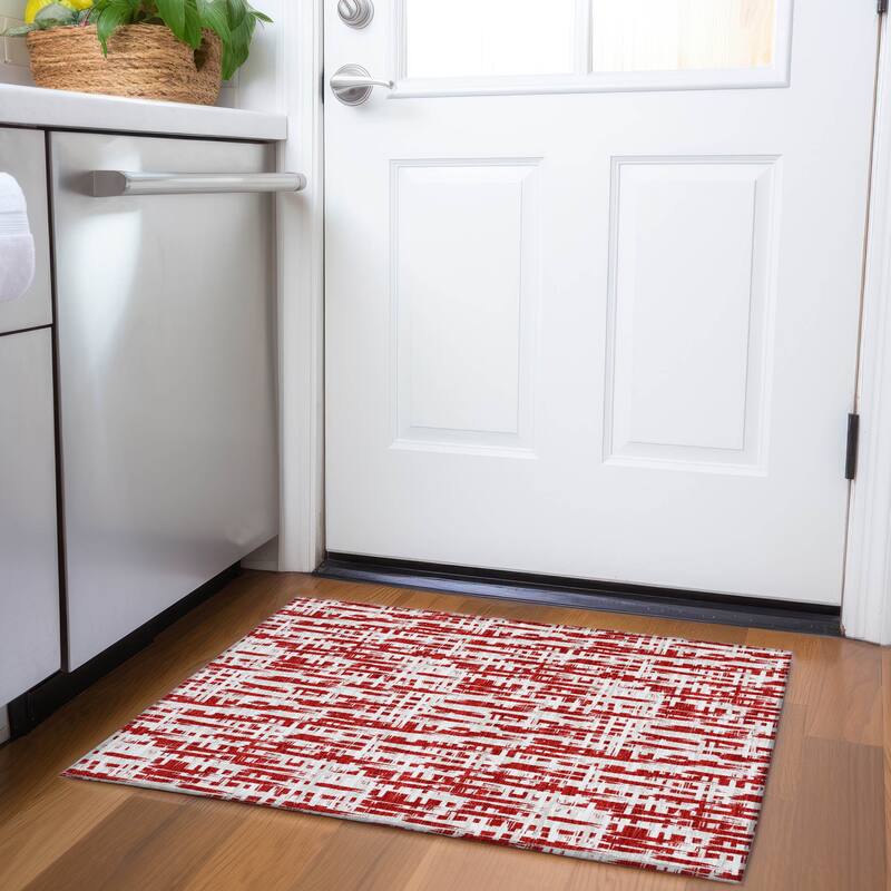 Premium Washable Super Soft Abstract Weave Mayfield Rug - Red - 1'8" x 2'6"