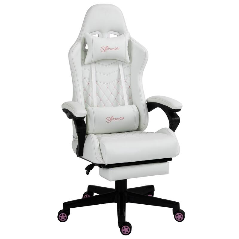 PU Leather Racing Gaming Chair with Footrest, 130° Recline and Lumbar Support