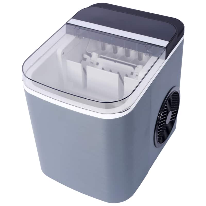 Anmytek Compact Countertop Ice Maker Fast Portable Small Kitchen Bar Appliance Gray Black See Through Lid