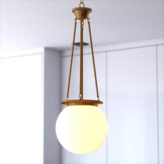 VAXCEL Kent 1-Light 11.75 in. Wide Globe Mini Pendant with White Frosted Opal Glass Shade, Hanging Ceiling Fixture