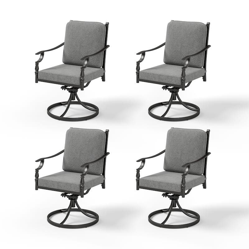 MAISON ARTS Outdoor Patio Dining Chairs Set of 2: Heavy Duty Wrought Iron (Fixed & Swivel) - 4-Swivel Chairs