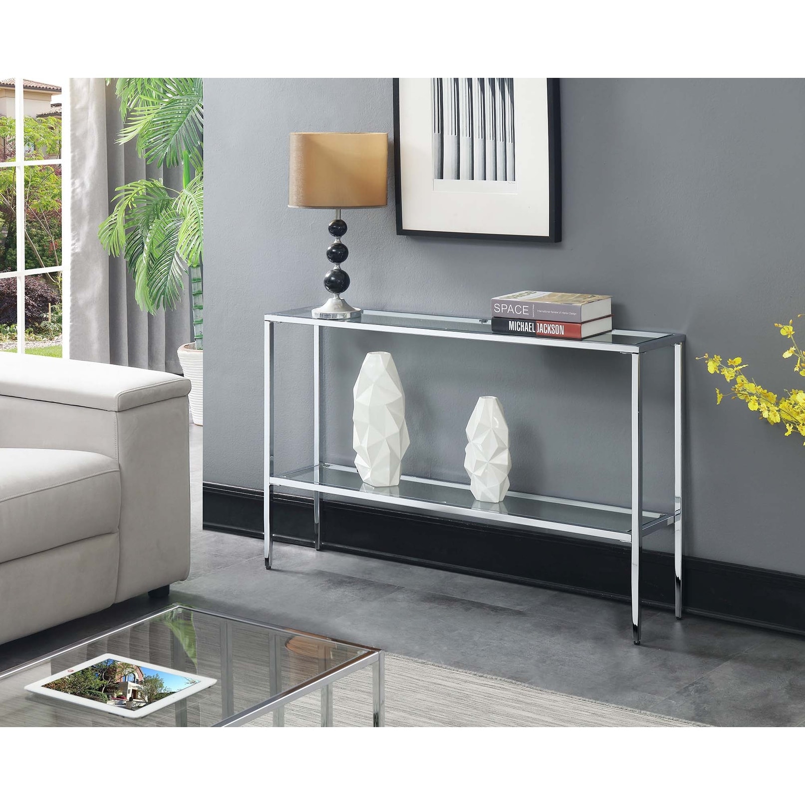 Chrome console table with shelf deals