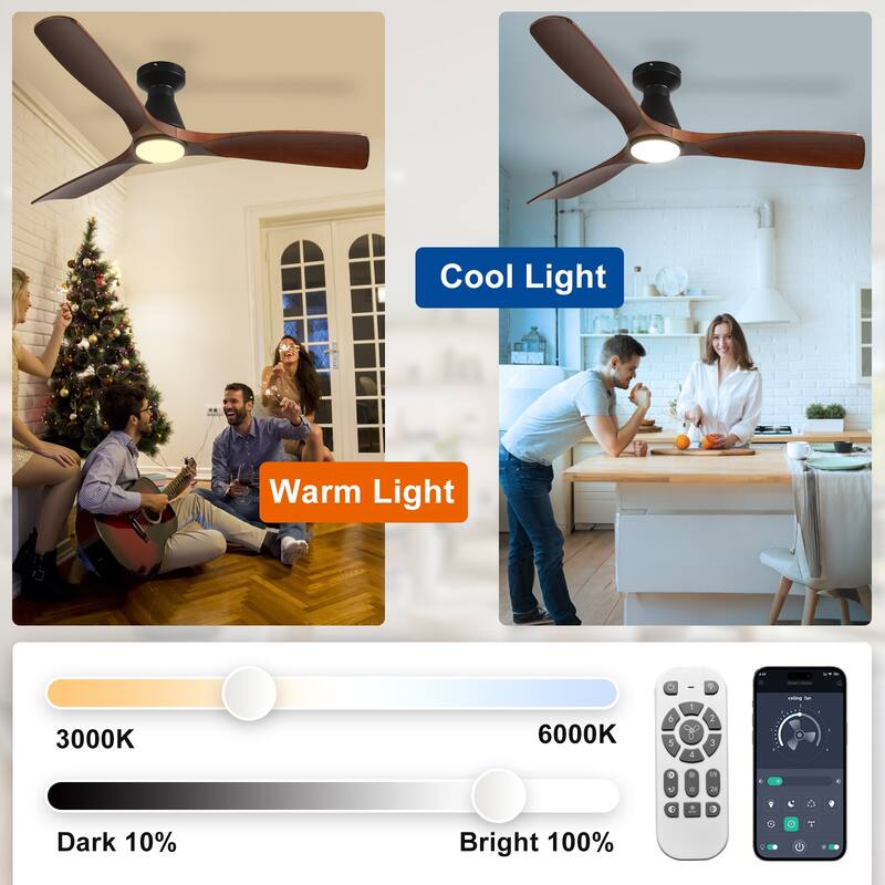 Ceiling Fan Without Light: 42-52 Inch 3 Blade Indoor Outdoor Fans for Patios