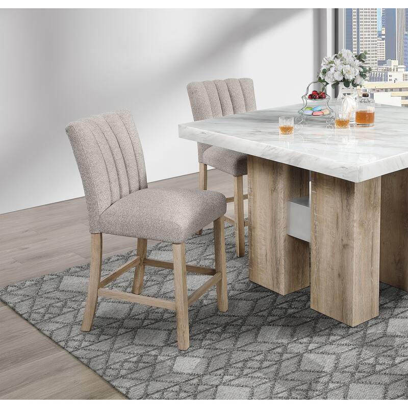 Vhong Beige Bar Stools Set of 2 Modern Rubberwood Bar Height Stools with Foam Cushion