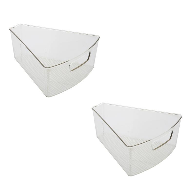 Kitchen Details 2 Pack Triangular Lazy Susan Organizer Bins in Clear - 10.24"x9.25"x4"