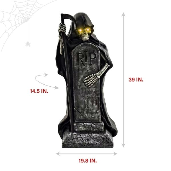 Haunted Hill Farm 39-in. Grim Reaper Holding Sickle Statue with LED Eyes
