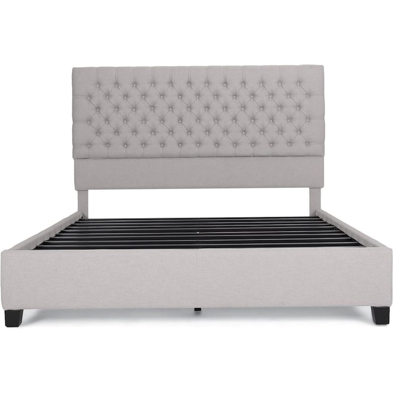 Amare Platform Queen Size Bed, Button Tufted Light Gray Polyester