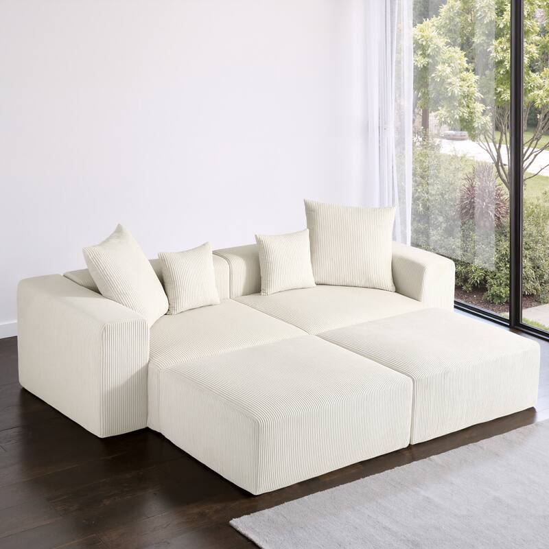 4-Piece Modern Corduroy Modular Sectional Sofa Set with 4 Throw Pillows