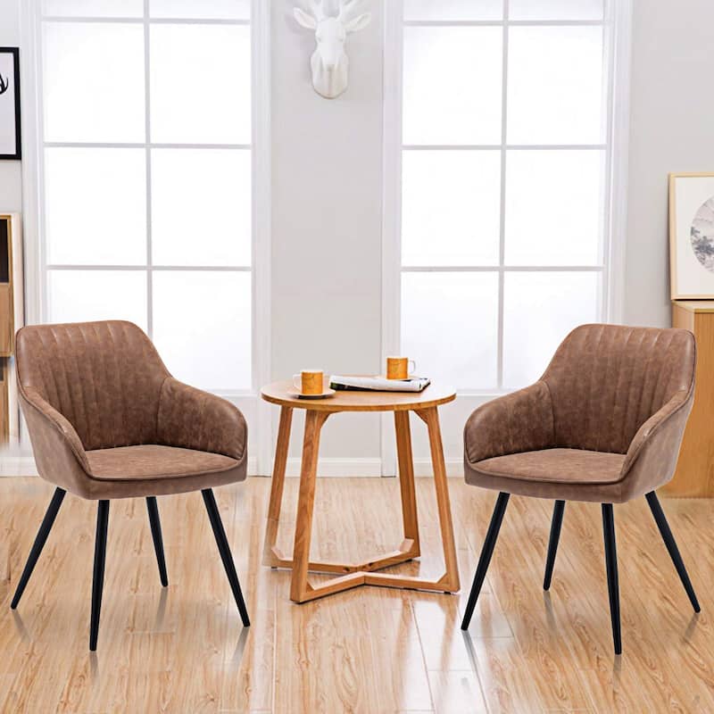 Dining Chairs Set of 2 , Faux Leather Accent Arm Chairs for Living Room Leisures/ Upholstered Chair with Metal Legs Set of 2