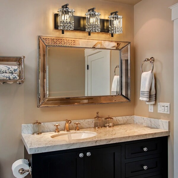 3 Light Modern Glam Bathroom Vanity Lights Crystal Wall Sconce Light for Mirror