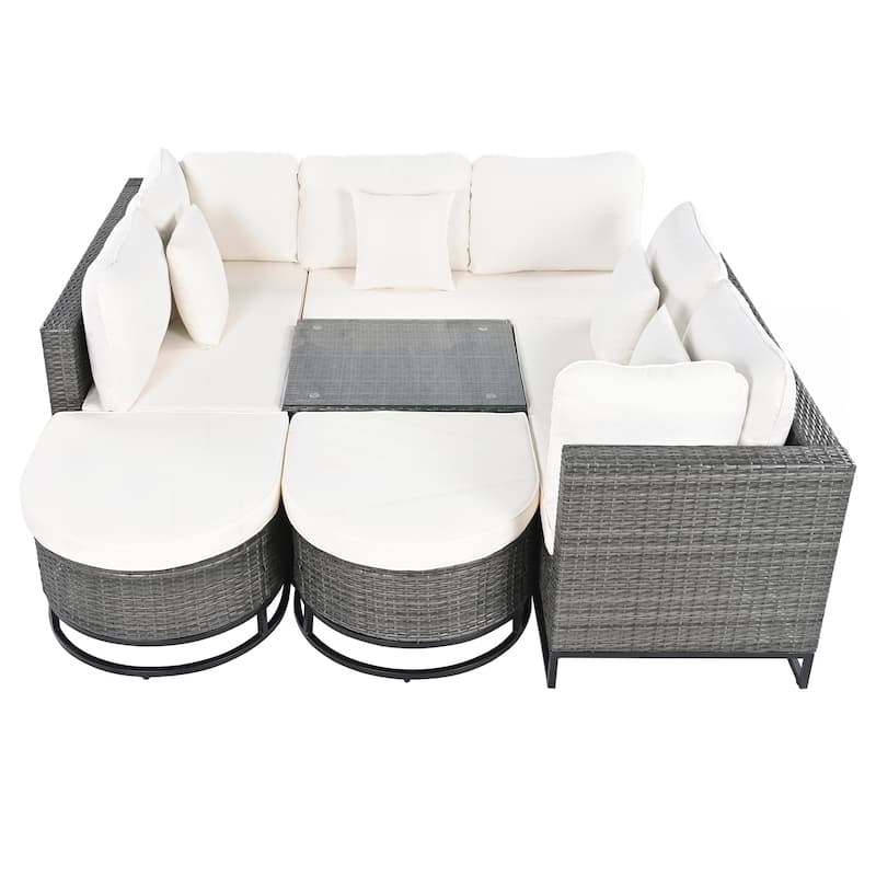 7 Pieces Large Size Outdoor Wicker Sofa Set