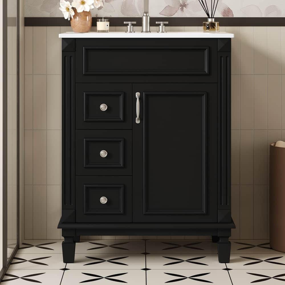 GDFStudio - Monteria Modern Wood Bathroom Vanity with Ceramic Sink, 2 Drawers and Adjustable Shelf - 24'W
