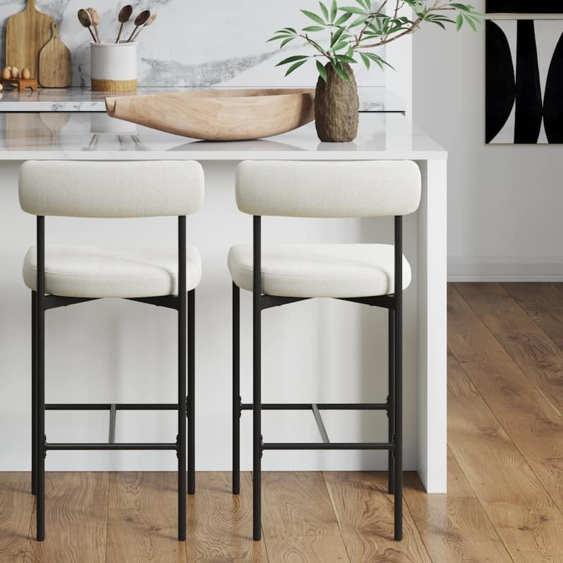 Nathan James Dahlia Counter Height Barstool or Dining Chair with Back and Upholstered Cushion - Set of 2 - Cream Boucle - Counter Height - 23-28 in.