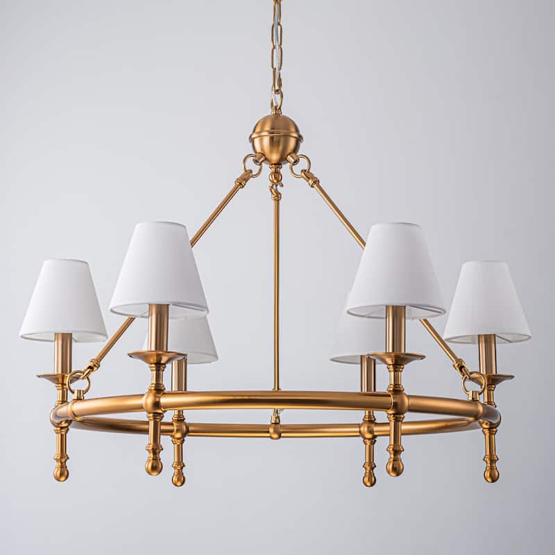 Vintage Chandelier 6-Light Classic Pendant Fixture with White Shades for Elegant Interior Lighting