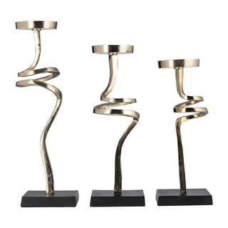 13, 15, 17 Inch Candle Pillar Holder, Set of 3, Abstract Style, Gold ...