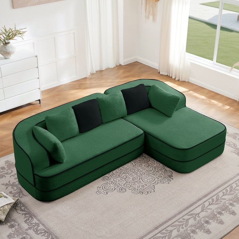 105.9" Modular L-shaped Teddy Velvet Sectional Sofa with Chaise and Curved Armrest