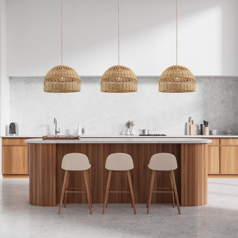 Radiant Rattan Pendant Light - Natural Dome 1-Light Handwoven Light Fixture For Modern, Transitional, Farmhouse Room Decor