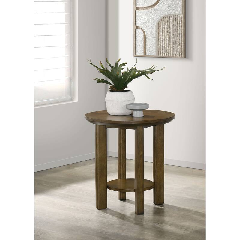 Ottowa 22-Inch Round Wood Side End Table with Shelf - 22" x 22" x 23.75"