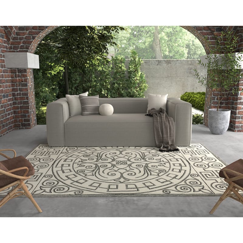 Domani Trails Hand-Hooked Contemporary Medallion Indoor / Outdoor Rug
