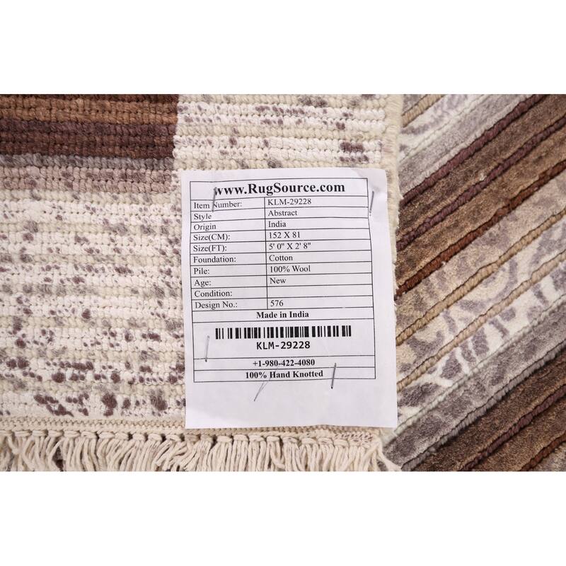 Striped / Abstract Oriental Accent Rug Handmade Wool Carpet - 2'8" x 5'0"