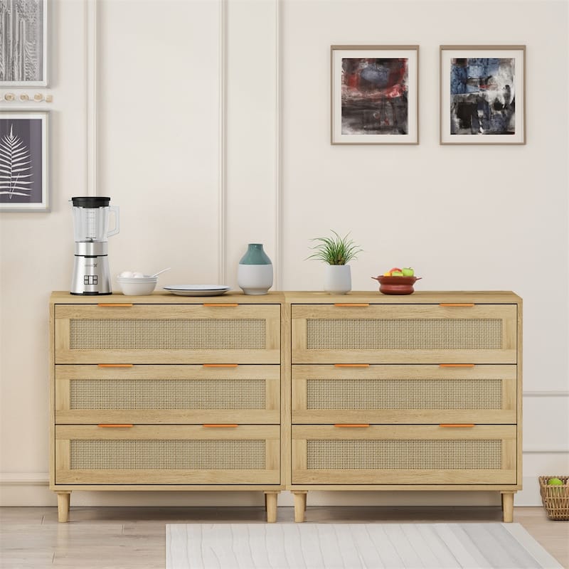 3-Drawers Rattan Storage Cabinet Rattan Drawer (Set of 2)