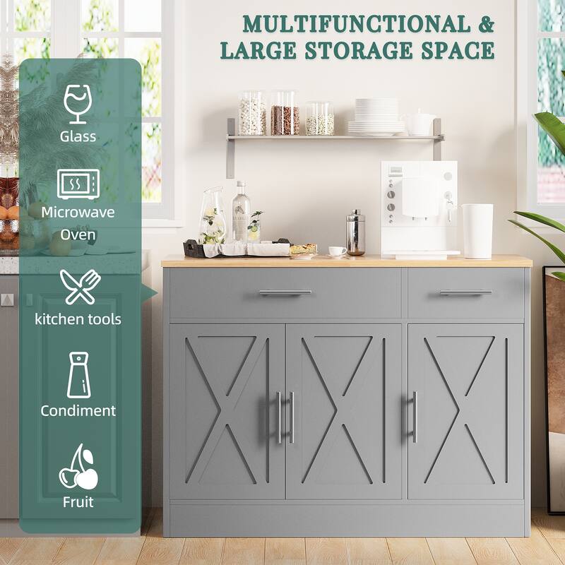 3-Door Buffet Sideboard Accent Cabinet - Multifunctional Organizer