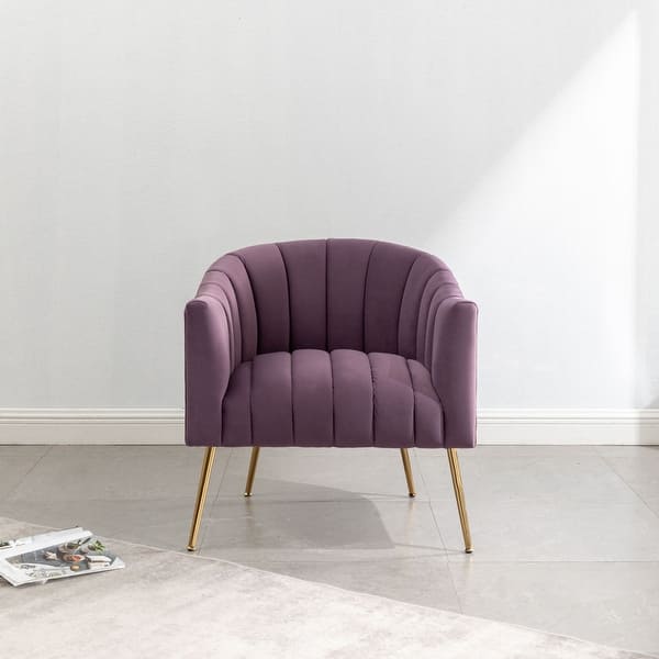 slide 2 of 10, SEYNAR Modern Glam Velvet Accent Vanity Chair with Golden Metal Legs for Living Room Purple
